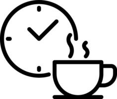 A black and white image of a cup of coffee and a clock vector