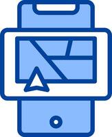 A blue and white phone with a map on it vector