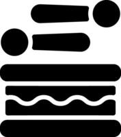 A hamburger and a spoon are shown in black and white vector