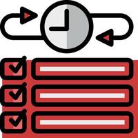 A red and white icon with a clock and check boxes vector