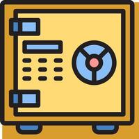 A yellow safe box with a blue and black button vector