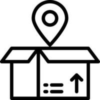 A black and white icon of a box with a pin pointing to it vector