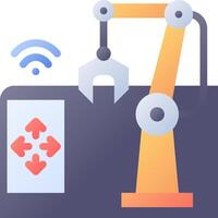 A robot is holding a device with a wifi symbol vector