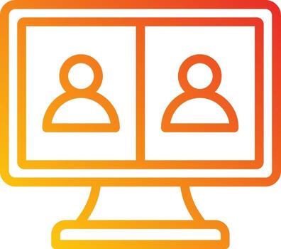 un computadora pantalla con dos personas en eso vector