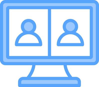 un computadora pantalla con dos personas en eso vector