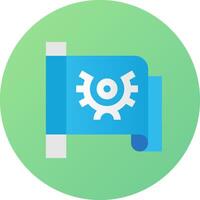 A blue and green flag with gears on it vector