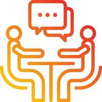 Two people sitting at a table with a speech bubble above them vector