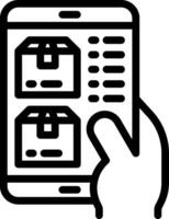 A hand holding a tablet with a box on it vector