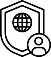 A globe icon and a person in a shield vector