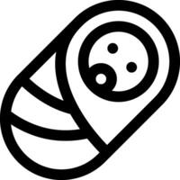 A black and white icon of a baby wrapped in a blanket vector