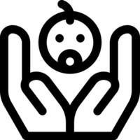 A black and white icon of a baby in the hands of a person vector