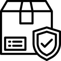 A black and white icon of a box with a shield vector