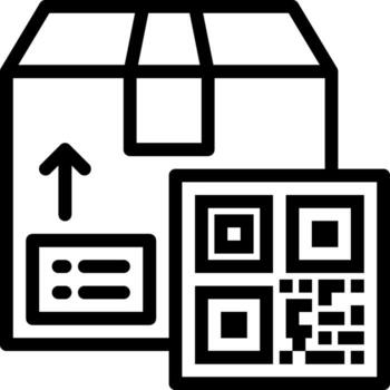 un negro y blanco imagen de un caja con qr código vector
