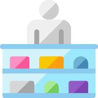 A person standing in front of a shelf with colorful boxes vector