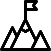 A black and white mountain icon with a flag vector
