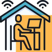 A man sitting at a desk with a laptop and wifi vector
