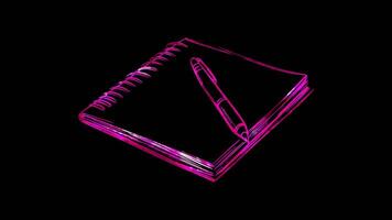 Neon frame effect, Notebook and Pen For jotting down family plans or notes on black background video