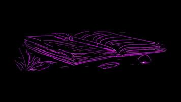Neon frame effect, Notebook and Pen For jotting down family plans or notes on black background video
