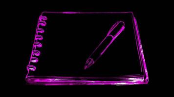 Neon frame effect, Notebook and Pen For jotting down family plans or notes on black background video