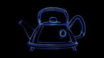 Neon frame effect, Kettle For preparing hot beverages on black background video