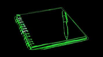 Neon frame effect, Notebook and Pen For jotting down family plans or notes on black background video