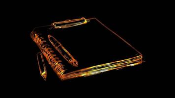 Neon frame effect, Notebook and Pen For jotting down family plans or notes on black background video