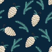 Seamless pattern with pine cones on dark background. Christmas and New Year. illustration. vector