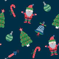 Seamless pattern with Santa Claus and Christmas tree on dark background. Christmas and New Year. illustration. vector