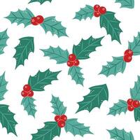 Seamless pattern with holly on white background. Christmas and New Year. illustration. vector
