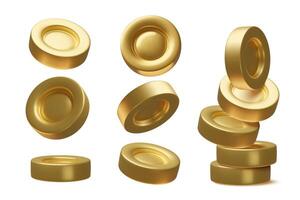 3d gold coins set and minimal realistic money stack illustration isolated on white background vector