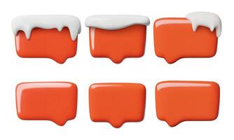 Red winter 3d speech bubbles set with snow caps and icicles vector