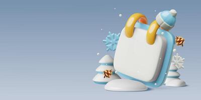 3d Winter month calendar background design with snowy pines and empty space vector
