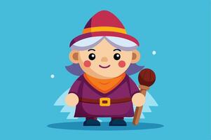 A cartoon witch holding a broom vector