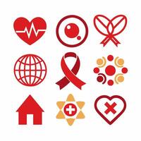 Red and yellow health and human rights icons vector