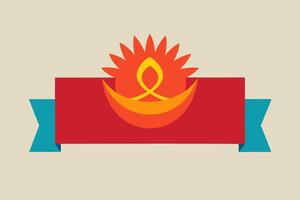 A red and blue banner with a flame on it vector