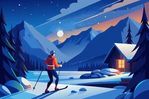 A man is skiing in the snow at night vector