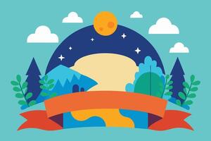 A flat design with a mountain and trees vector