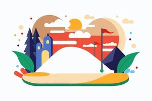 Golf course background with mountains and trees vector
