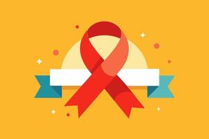 Red ribbon with ribbon and stars on yellow background vector