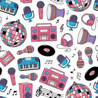 pop music doodles, 90s seamless pattern for textile prints, digital paper, scrapbooking, wallpaper, wrapping paper, stationery, backgrounds, etc. EPS 10 vector