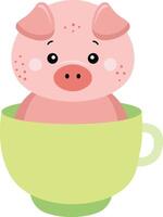 Adorable pig inside a green cup vector