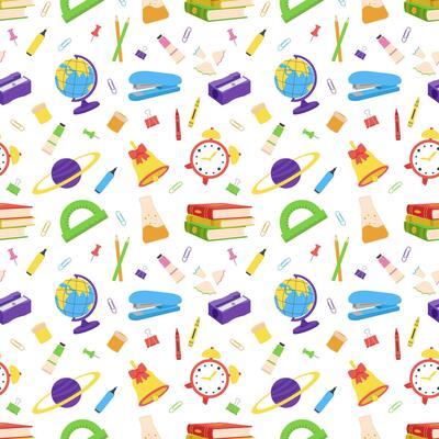 School pattern with supplies. Seamless pattern. Back to school.