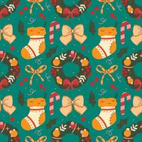 Seamless pattern with Christmas wreath on green background vector