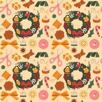 Seamless pattern with Christmas wreath on light background vector
