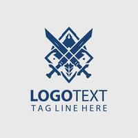 The logo for a company that sells swords and shields vector