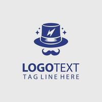 A hat with a mustache and lightning bolt logo vector