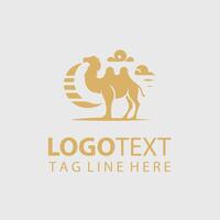 A camel logo design with a gold background vector