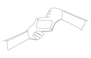 Continuous one line drawing of hands making frame gesture, planning and vision concept, single line art. vector
