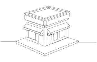 Continuous one line drawing of franchise shop building, single line art. vector