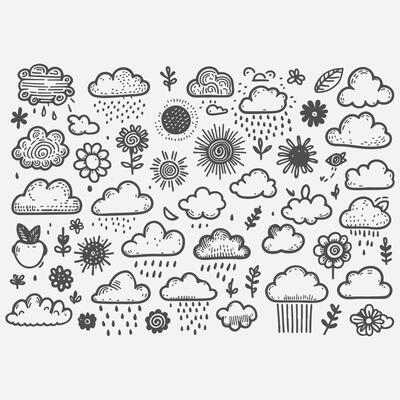 Vintage Inspired Cloud Sketch Collection- Hand-Drawn Art for Timeless Designs